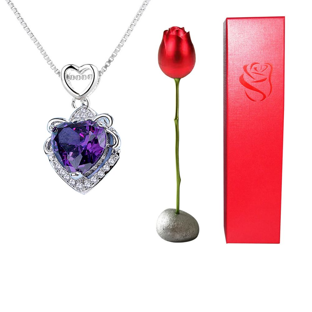Rose Gift box With Heart Necklace Rose Shaped Necklace Gift Box Jewellery Gift Box Gifts for Her