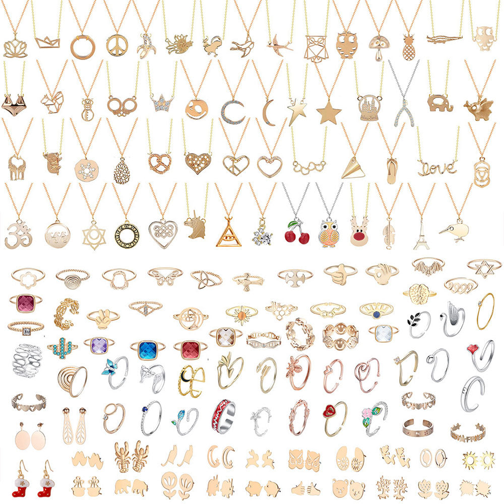 Advent Calendar To Christmas Jewelry Set Box Ring Necklace Earrings Christmas 24-Piece Set (Random Style)
