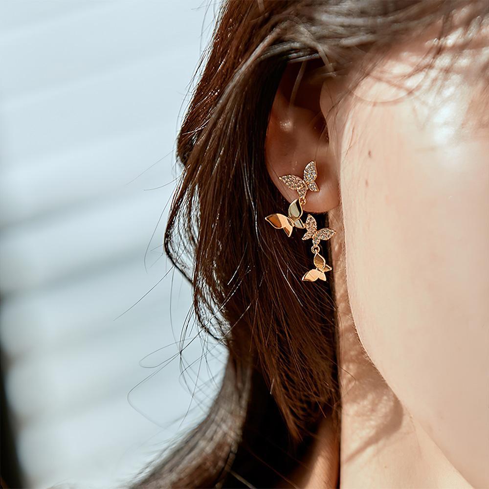Butterfly Linear Drop Earrings Social Butterfly Long Earrings Bridesmaid Gift