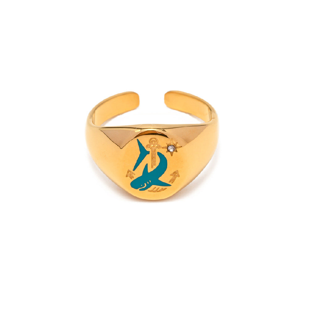 Enamel Ring Amulet Open Ring