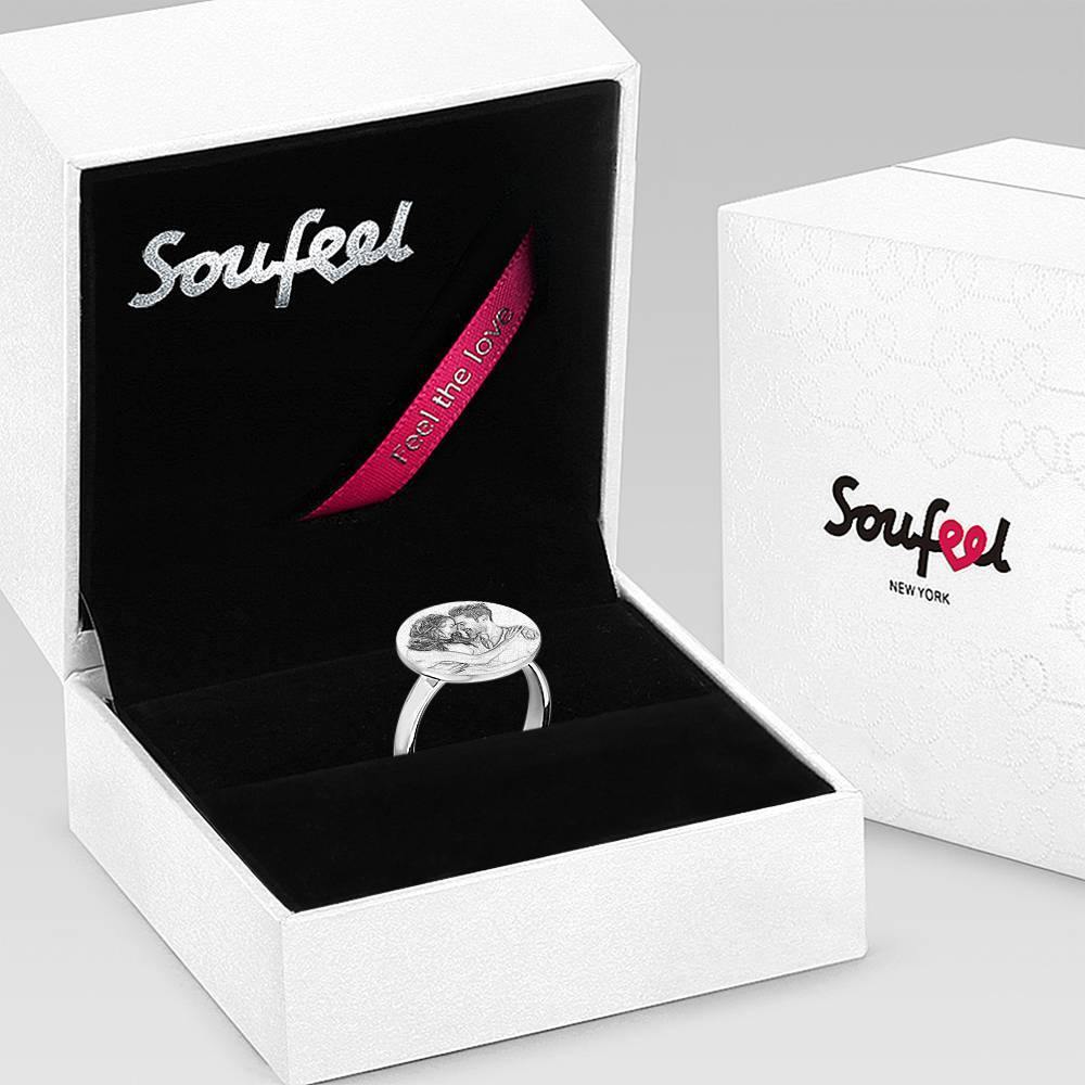 Photo Ring with Engraving Platinum Plated Silver Round-shaped, Girlfriend Gift