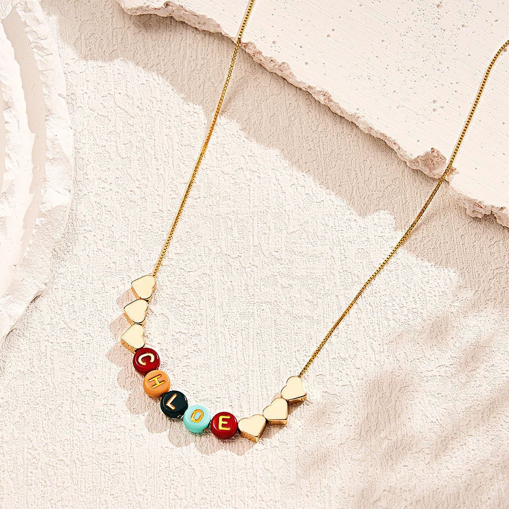 Custom Letter Necklace Color Beads Heart Name Gift for Her