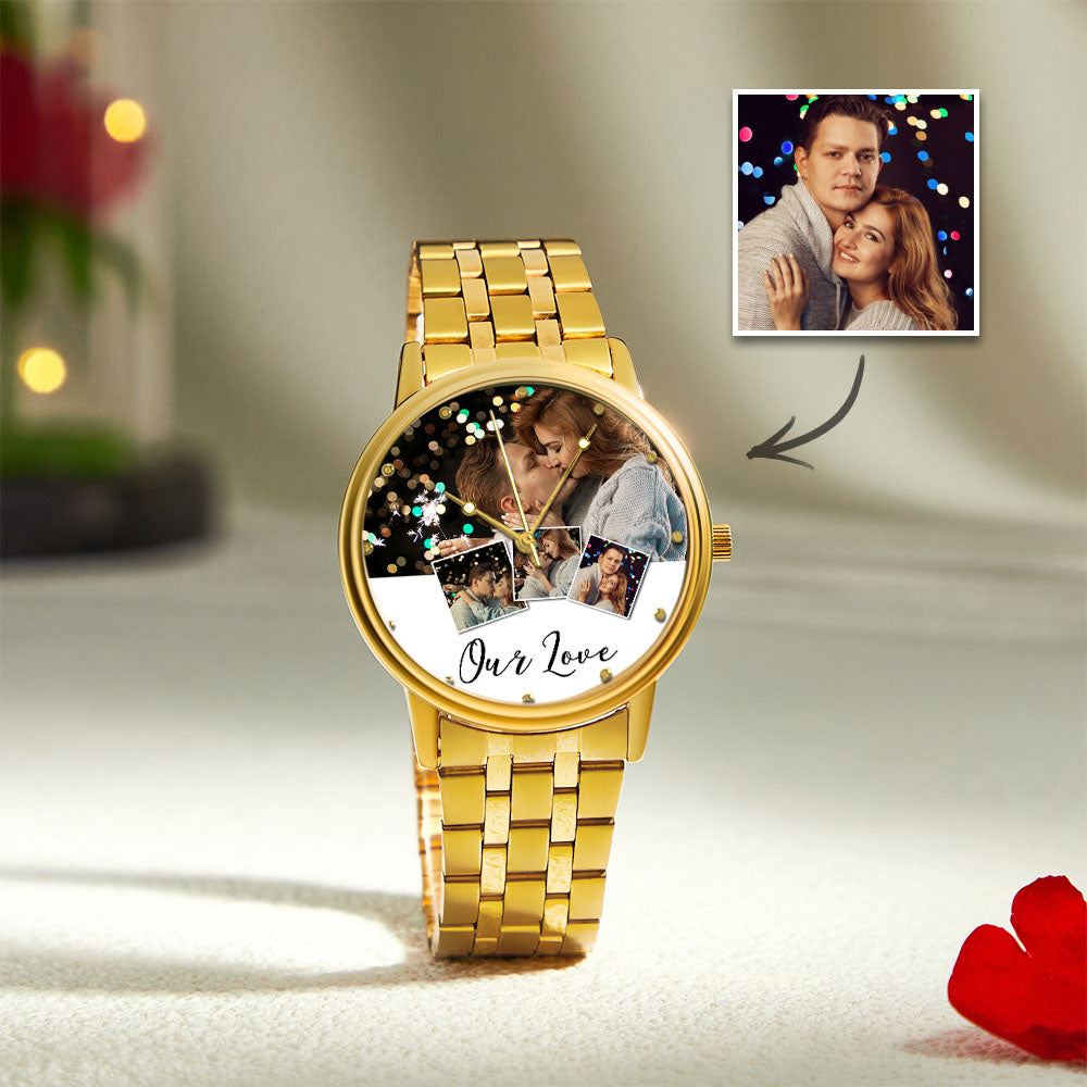 Personalized Engraved Photo Watch Men's Black Alloy Bracelet Photo Watch Valentine's Day Gifts To Boyfriend
