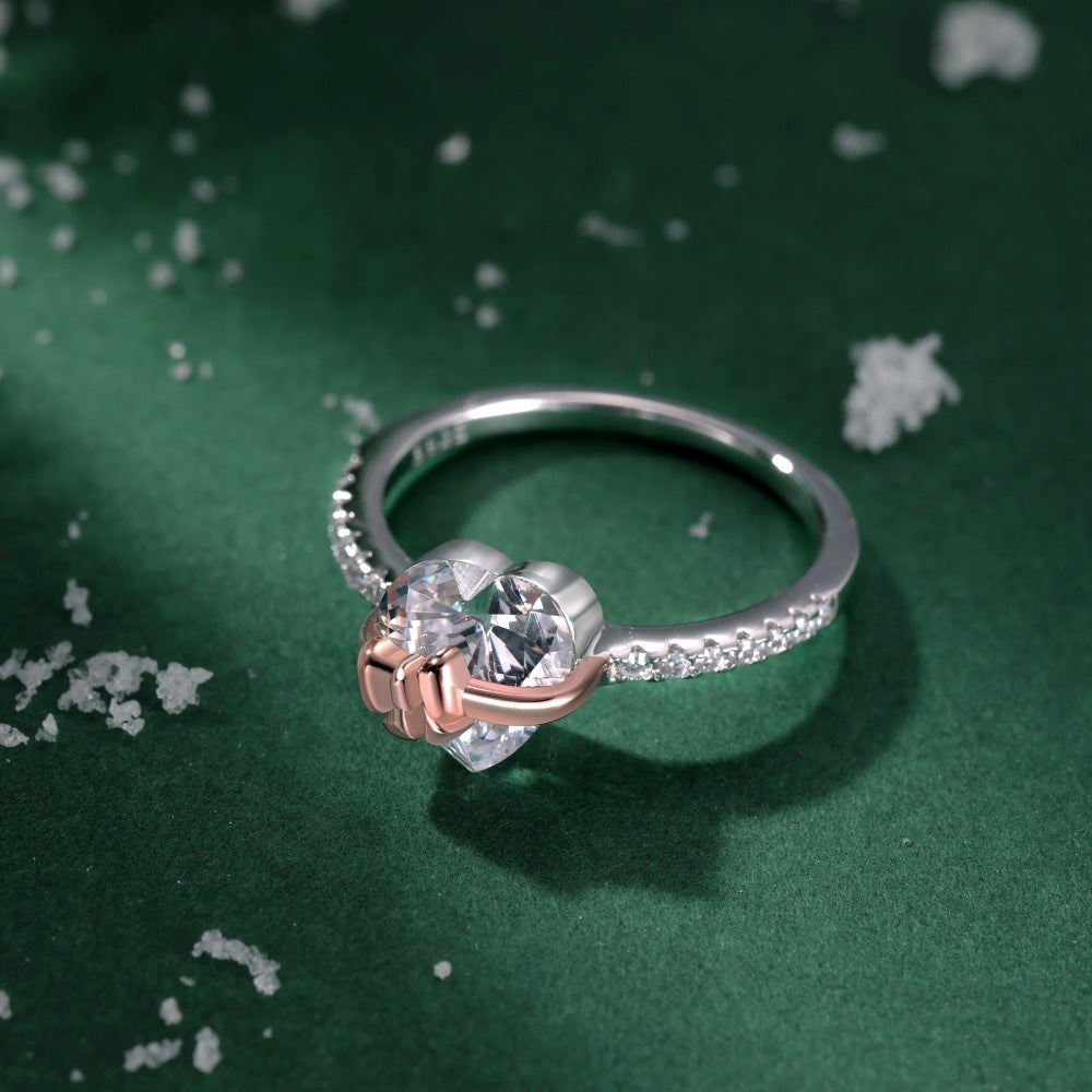 Heart Bow Ring Sterling Silver Ring Zircon Ring Gift For Her