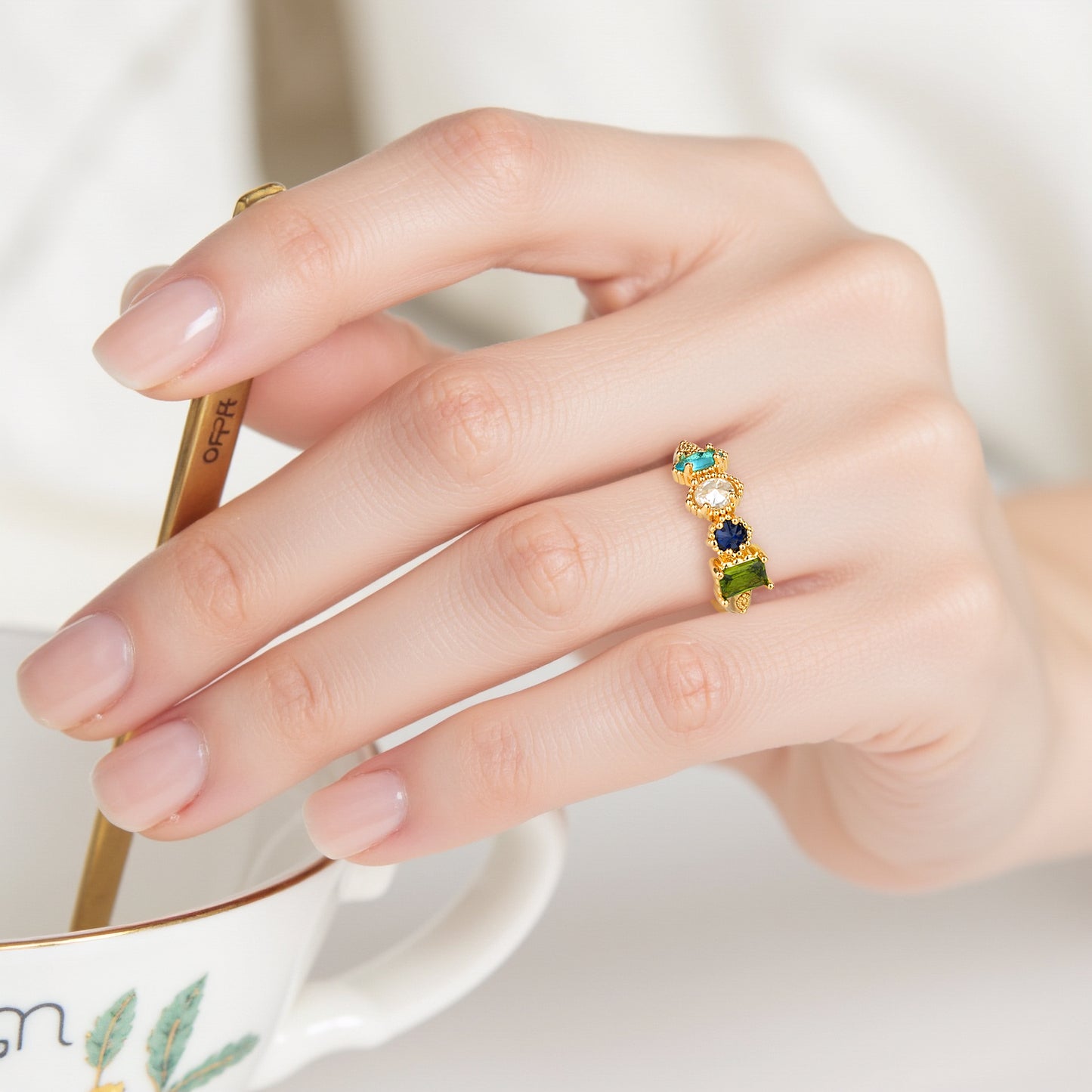 Personalized Birthstones Ring Multiple Vintage Milgrain Ring for Mom Grandma