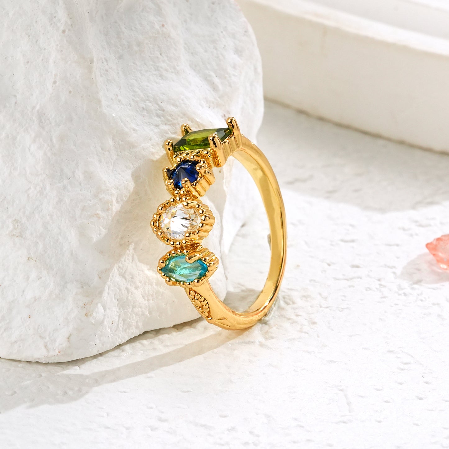 Personalized Birthstones Ring Multiple Vintage Milgrain Ring for Mom Grandma