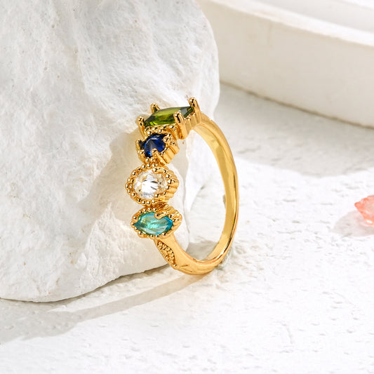 Personalized Birthstones Ring Multiple Vintage Milgrain Ring for Mom Grandma