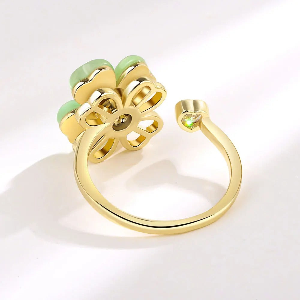 Cat's Eye Four Leaf Clover  Love Anxiety Worry Fidget Spinner Ring