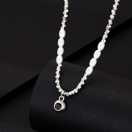 Personalized Photo Necklace Projection Gem Pearl Necklace Anniversary Gifts for Her