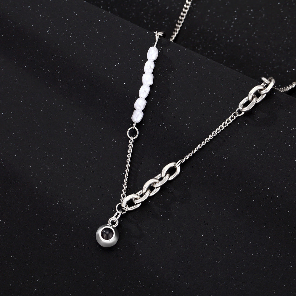 Personalized Photo Necklace Projection Gem Pearl Paper Clip Chain Necklace Anniversary Gifts for Her