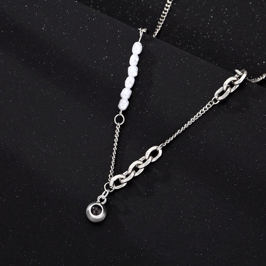 Personalized Photo Necklace Projection Gem Pearl Paper Clip Chain Necklace Anniversary Gifts for Her