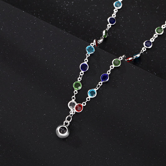 Personalized Colored Crystal Photo Necklace Projection Gem Necklace Anniversary Gifts for Her