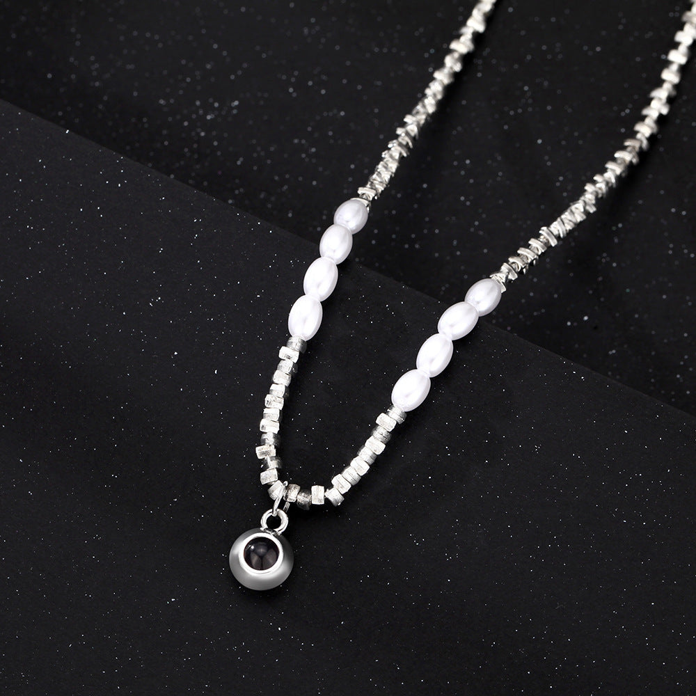 Personalized Photo Necklace Projection Gem Pearl Necklace Anniversary Gifts for Her