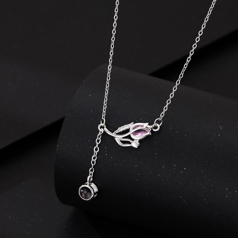 Personalized Photo Necklace Projection Tulip Gem Necklace Birthday Gift for Girlfriend