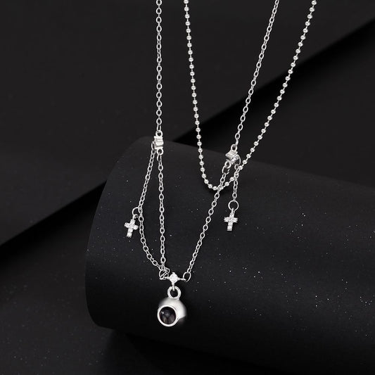 Personalized Cross Photo Necklace Projection Gem Necklace Anniversary Gifts for Her