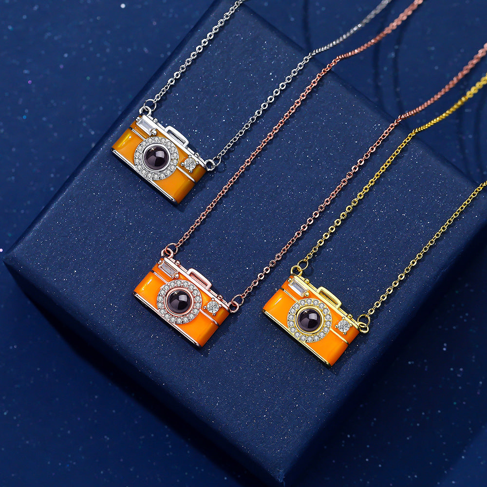 Personalized Photo Necklace I Love You 100 Languages Projection Gem Camera Necklace Anniversary Gifts for Her
