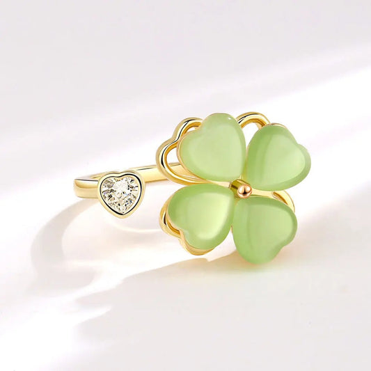 Cat's Eye Four Leaf Clover  Love Anxiety Worry Fidget Spinner Ring