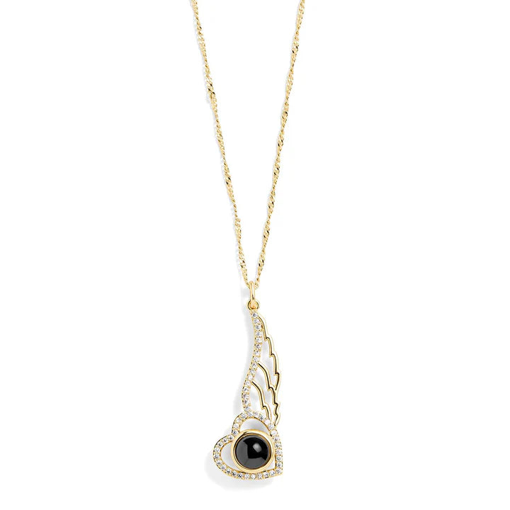 Personalized Pavé Angel Wing Photo Necklace