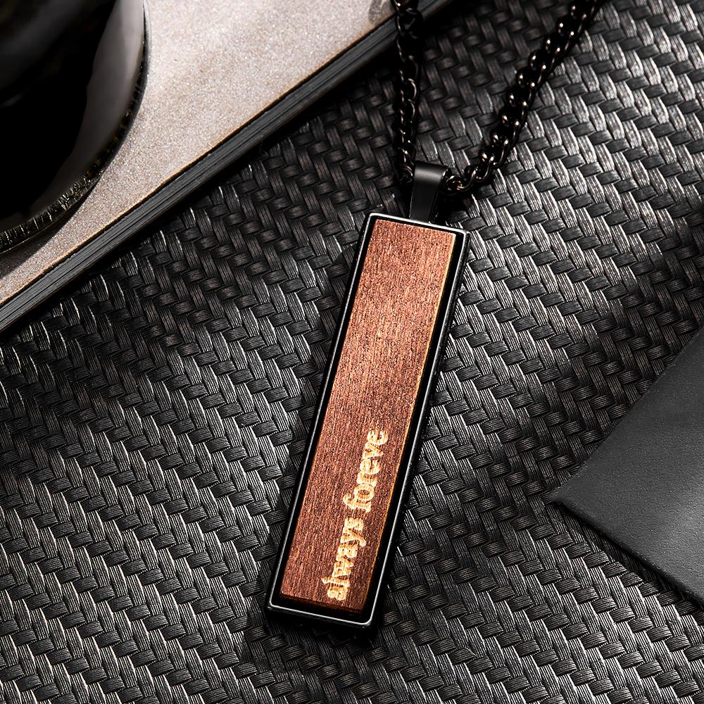 Engravable Wood And Metal Necklace Personalized Retro Pendant Gift for Wedding Anniversary