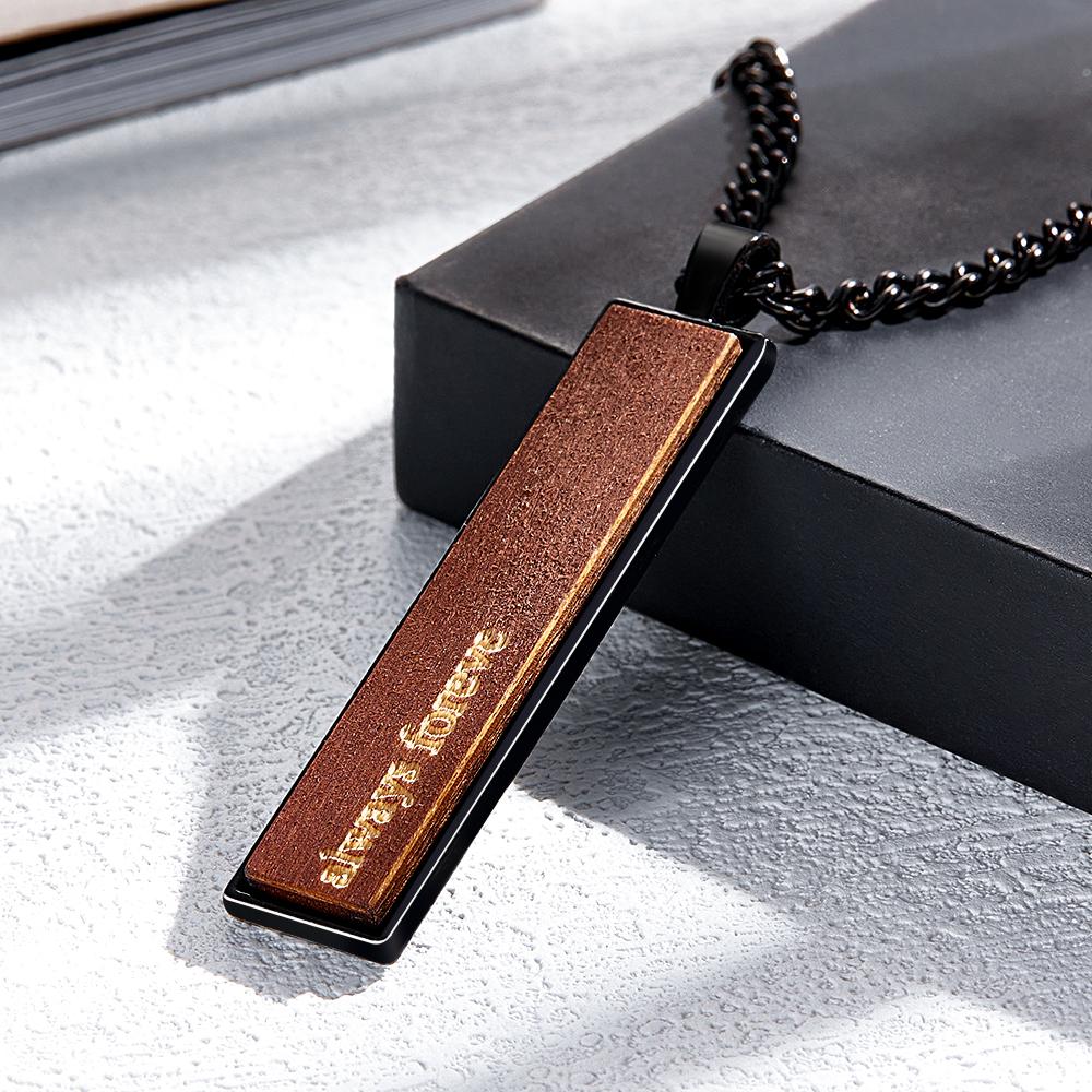 Engravable Wood And Metal Necklace Personalized Retro Pendant Gift for Wedding Anniversary