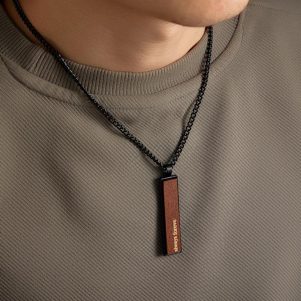 Engravable Wood And Metal Necklace Personalized Retro Pendant Gift for Wedding Anniversary
