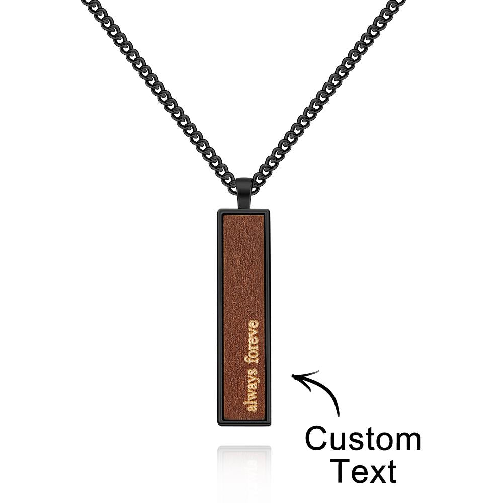 Engravable Wood And Metal Necklace Personalized Retro Pendant Gift for Wedding Anniversary
