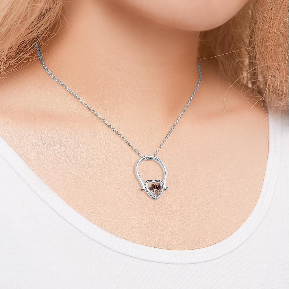 Photo Necklace, Photo Ring Gifts Dual-use (Ring Size 7#) Silver