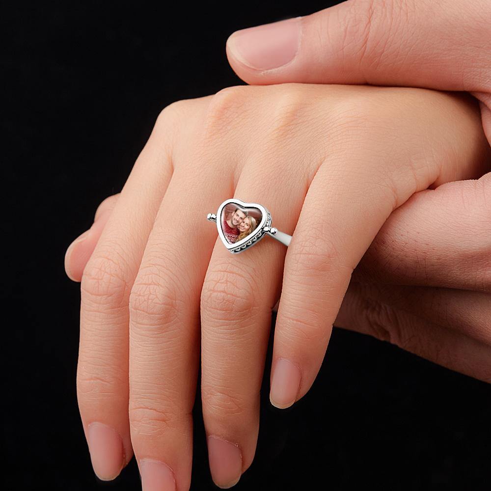Photo Necklace, Photo Ring Couple's Gifts Dual-use (Ring Size 8#) Silver
