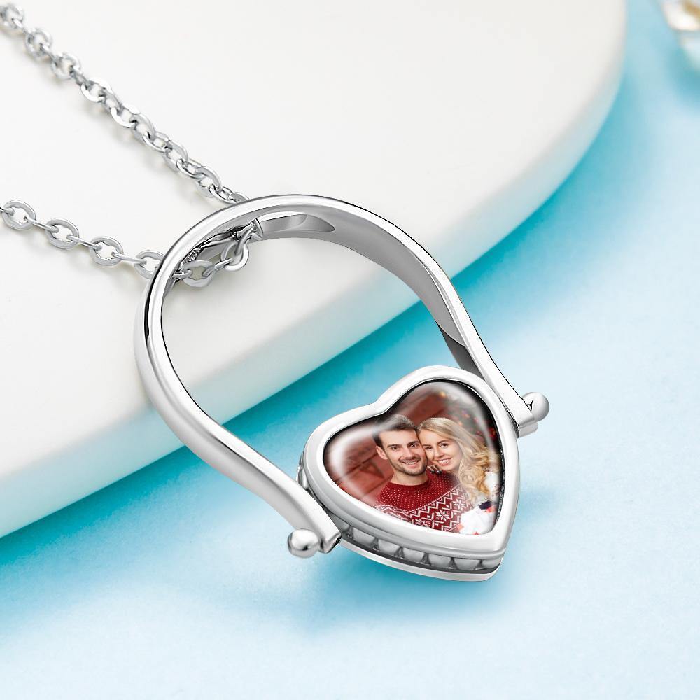 Photo Necklace, Photo Ring Couple's Gifts Dual-use (Ring Size 8#) Silver