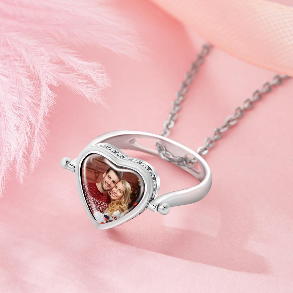 Photo Necklace, Photo Ring Couple's Gifts Dual-use (Ring Size 8#) Silver