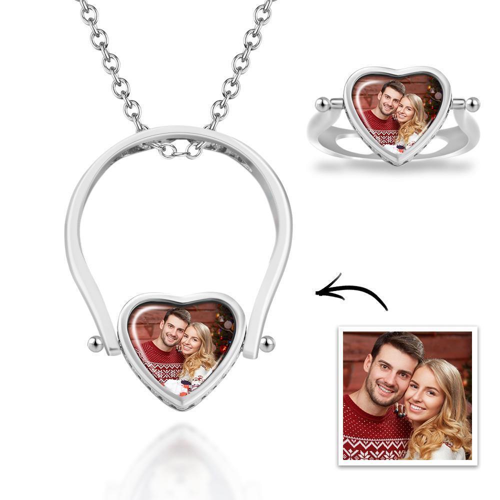 Photo Necklace, Photo Ring Couple's Gifts Dual-use (Ring Size 8#)