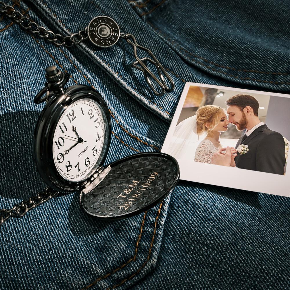 Pocket Watch Engraved Photo Anniversary Personalized Gift for Wedding Birthday