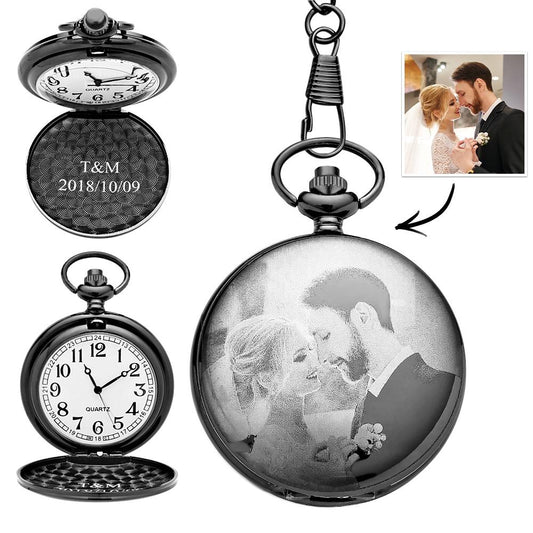 Pocket Watch Engraved Photo Anniversary Personalized Gift for Wedding Birthday