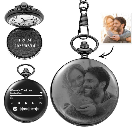 Scannable Custom Spotify Code Pocket Watch Engraved Photo Anniversary Personalised Gift