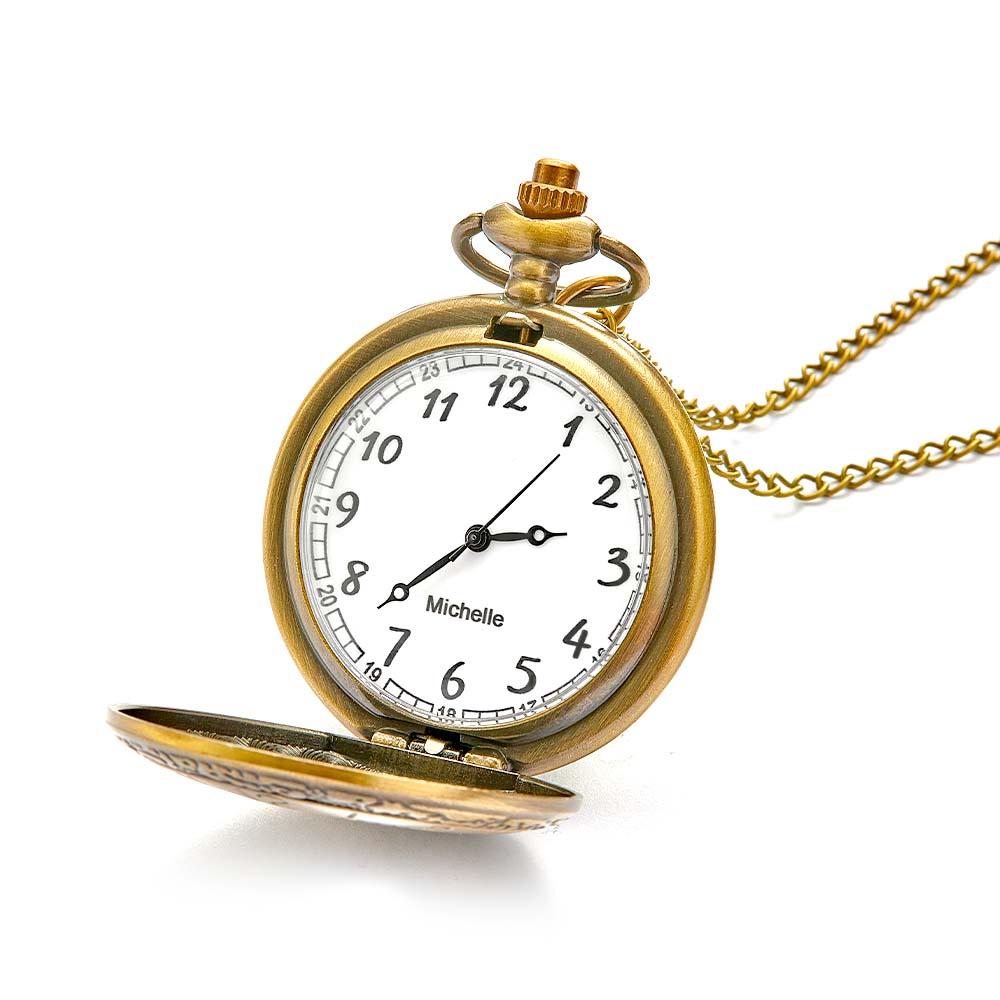 Engravable Pocket Watch Vintage Hollow Heart Pendant Chain Watch Gift For Men