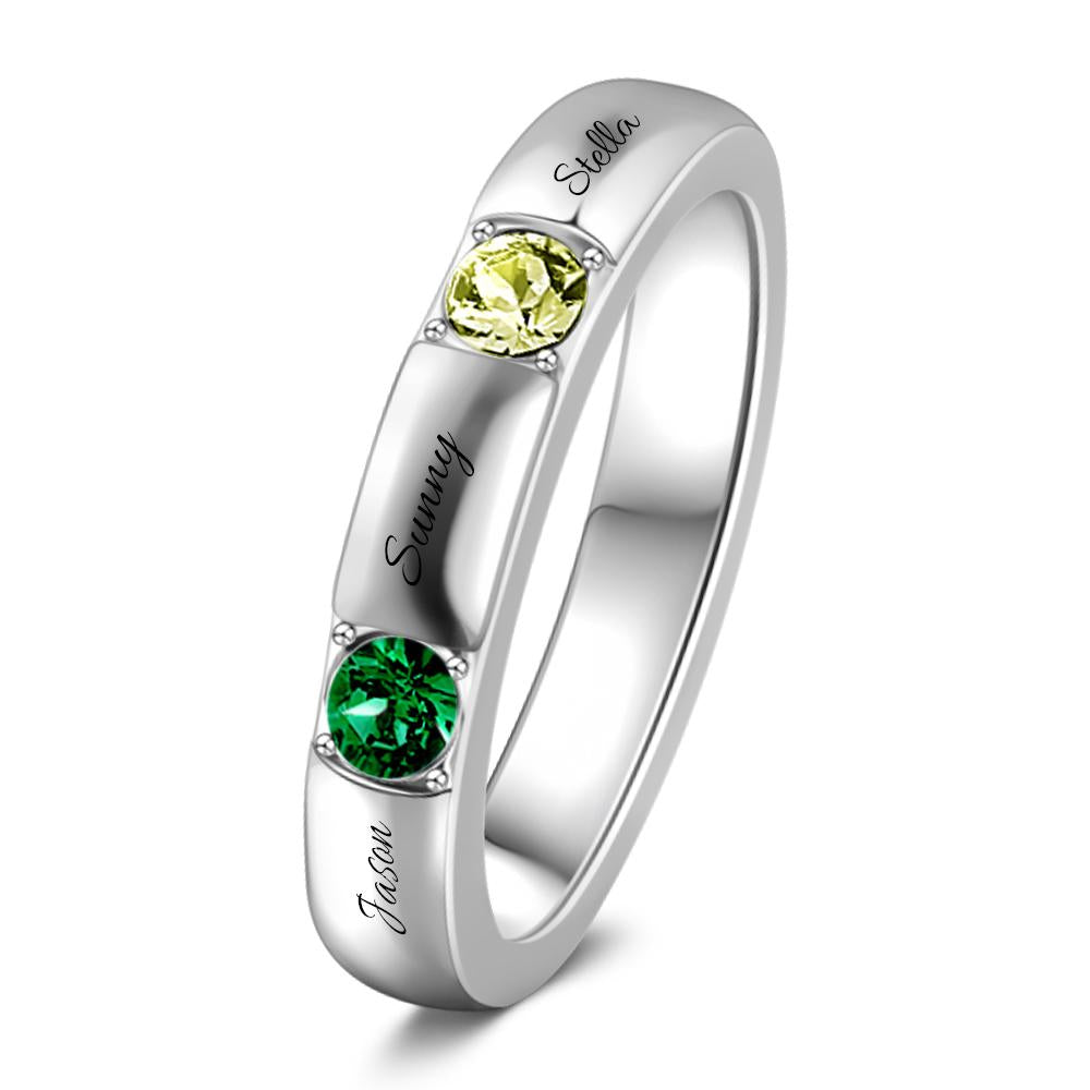 Personalized Birthstone Promise Ring with Engraving Silver