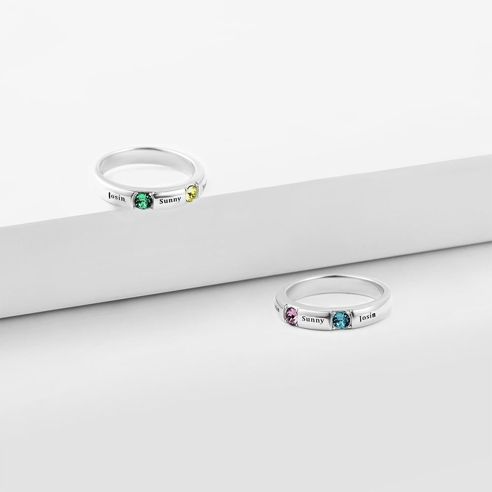 Personalized Birthstone Promise Ring with Engraving Silver