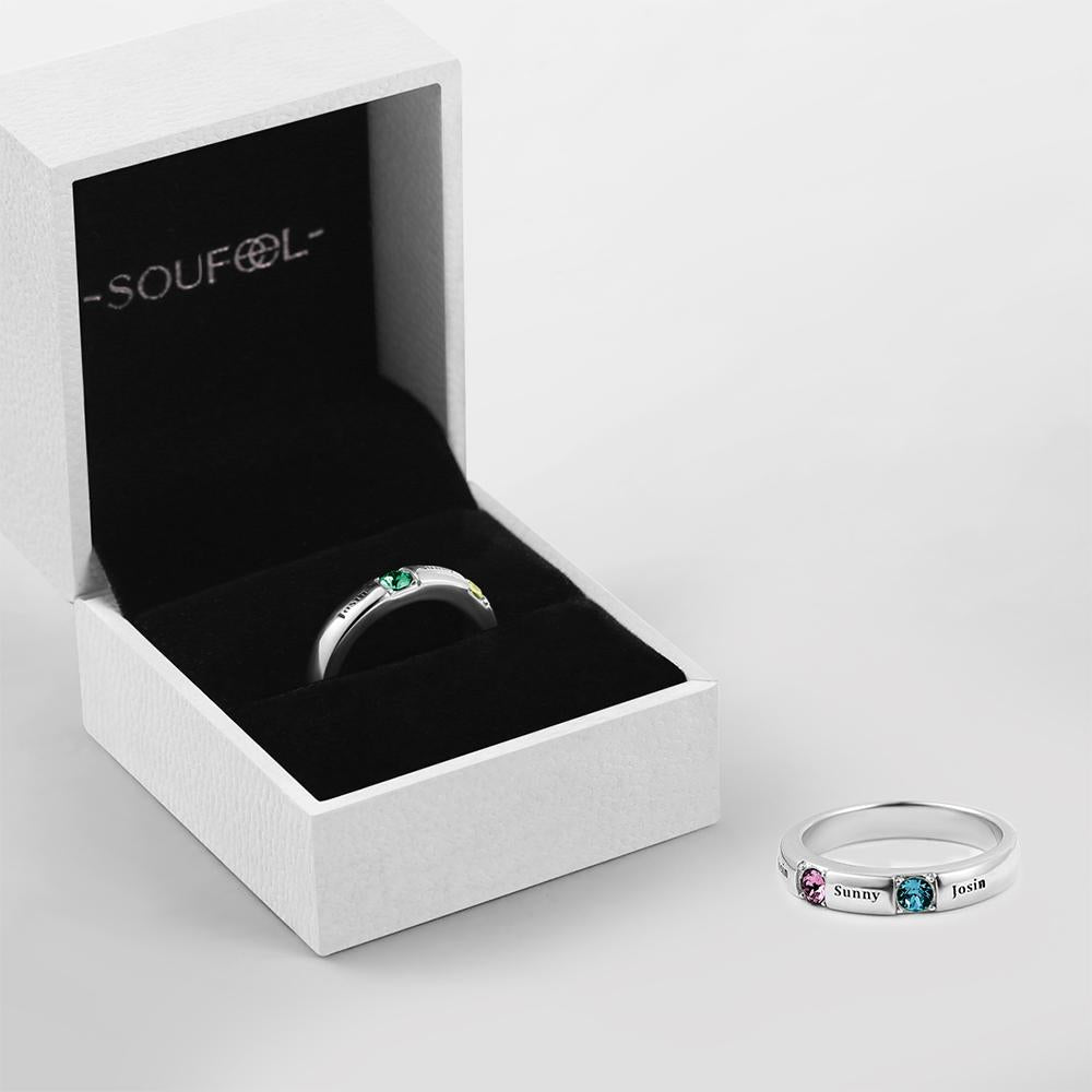 Personalized Birthstone Promise Ring with Engraving Silver