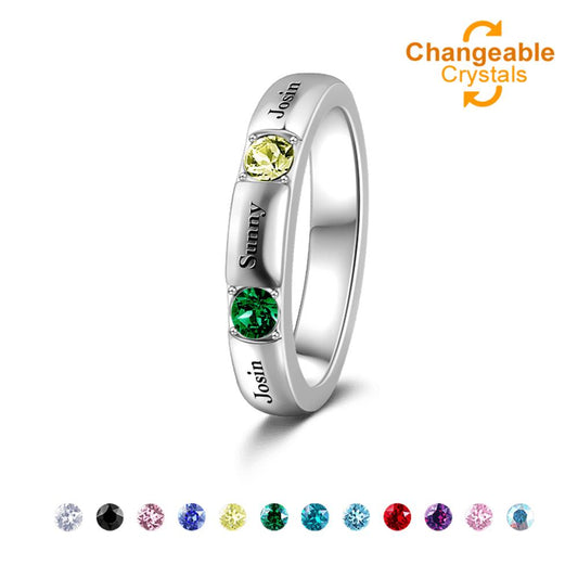 Personalized Birthstone Promise Ring with Engraving Silver