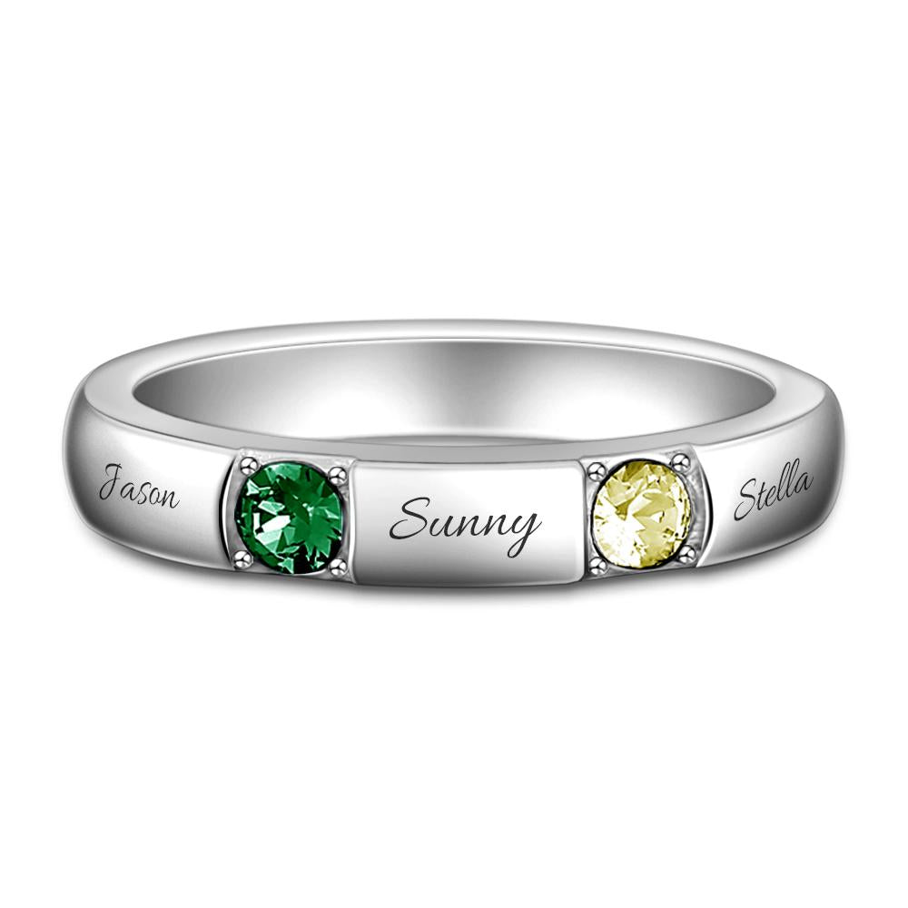 Personalized Birthstone Promise Ring with Engraving Silver