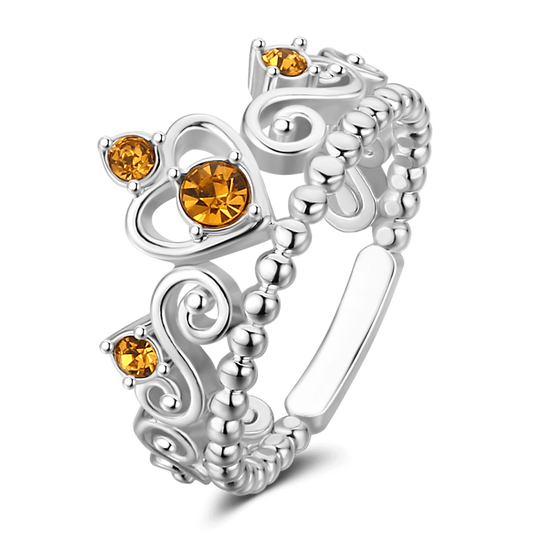 Personalised Birthstone Crown Princess Ring Silver