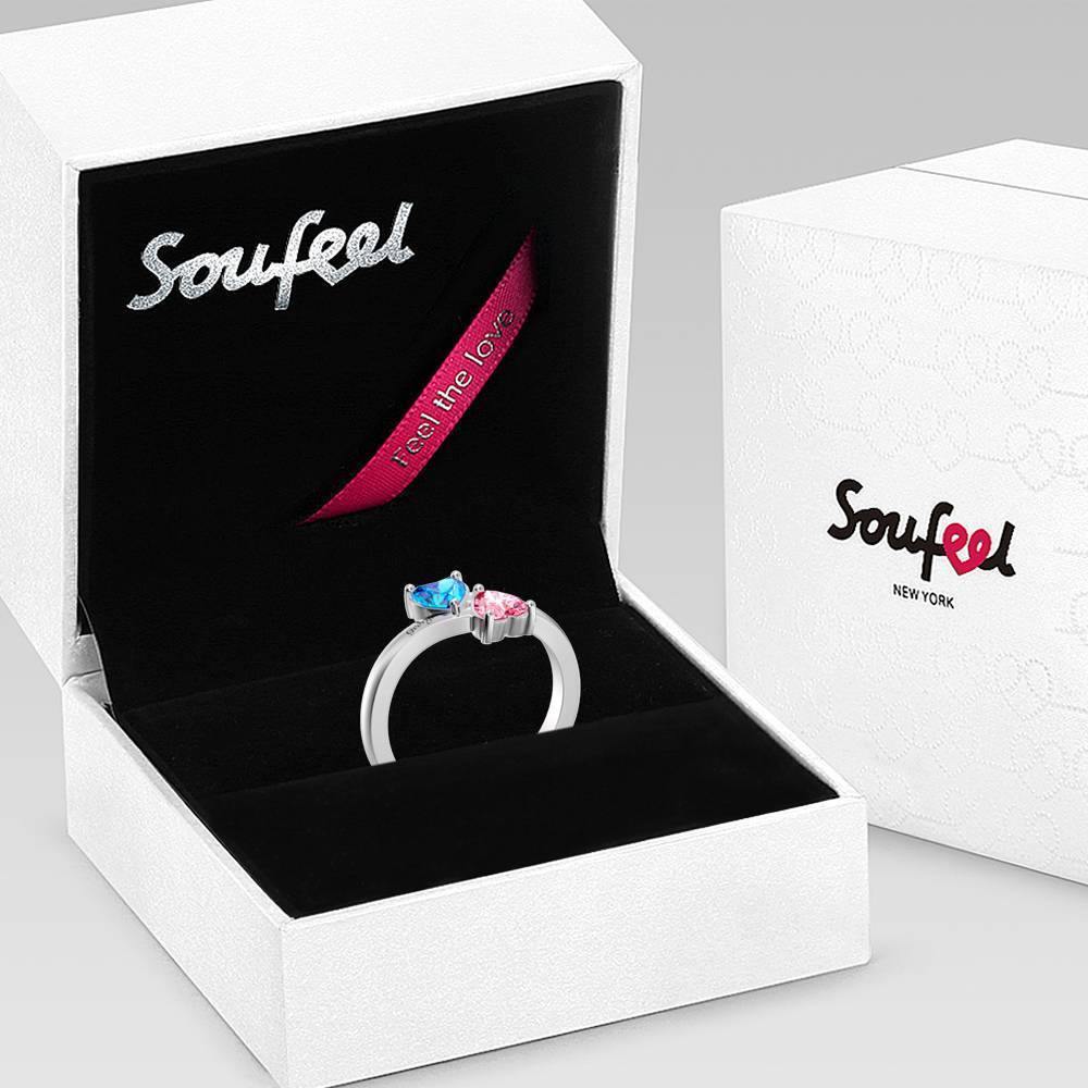 Personalized Birthstone with Engraving Double Heart Promise Ring Silver