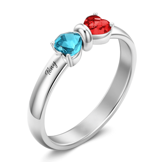 Engraved Birthstone Adorable Bow Ring