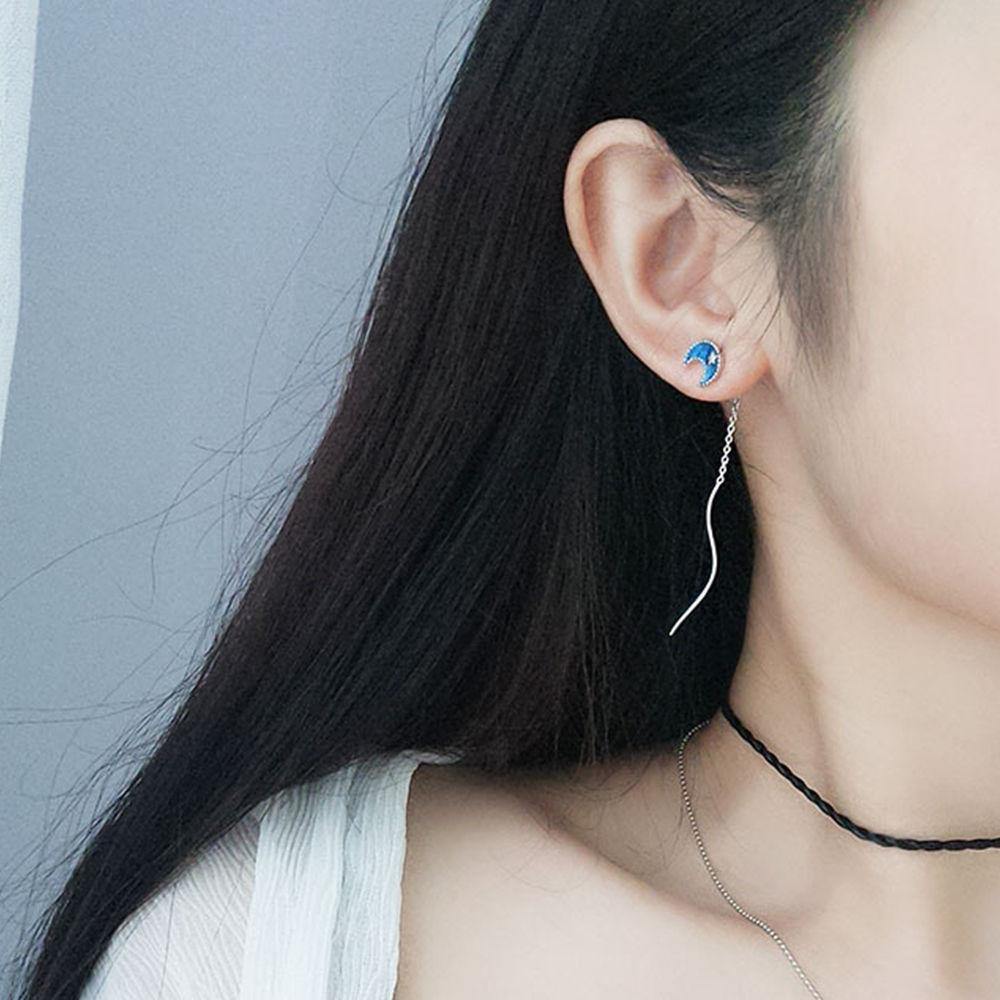 Blue Star and Moon Ear Lines Sterling Silver