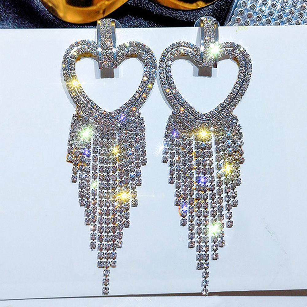 Heart-shaped Tassel Drop Earrings Silver
