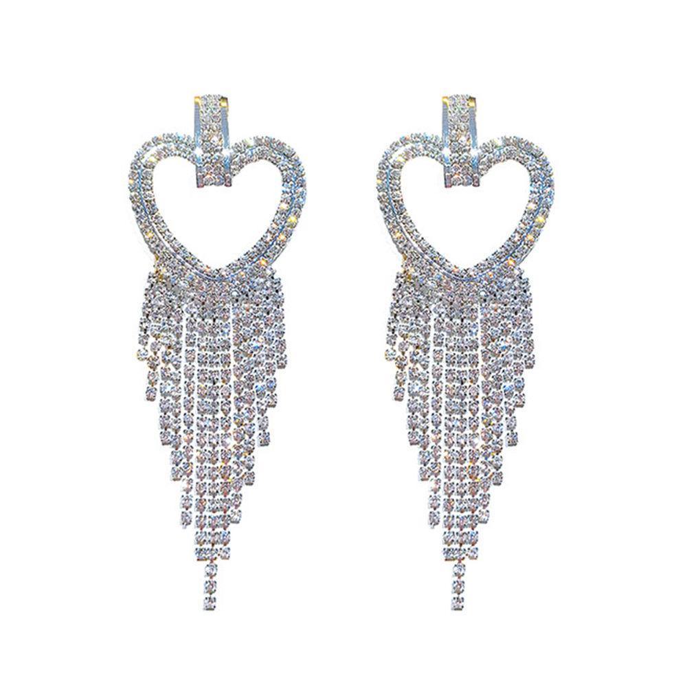 Heart-shaped Tassel Drop Earrings Silver