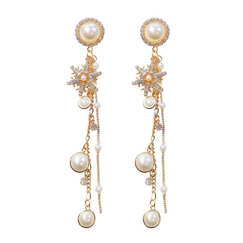Snowflake and Pearl Tassel Drop Earrings