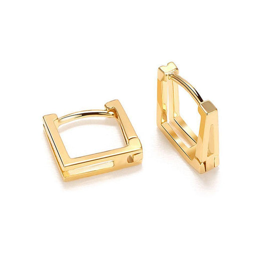 Square Earrings Gold Plated Copper Zircon