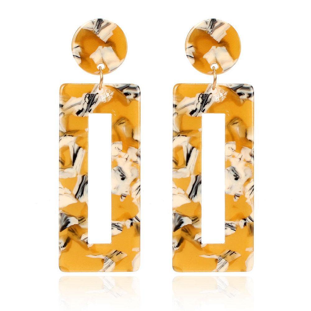 Square Earrings Yellow Acrylic
