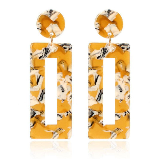 Square Earrings Yellow Acrylic